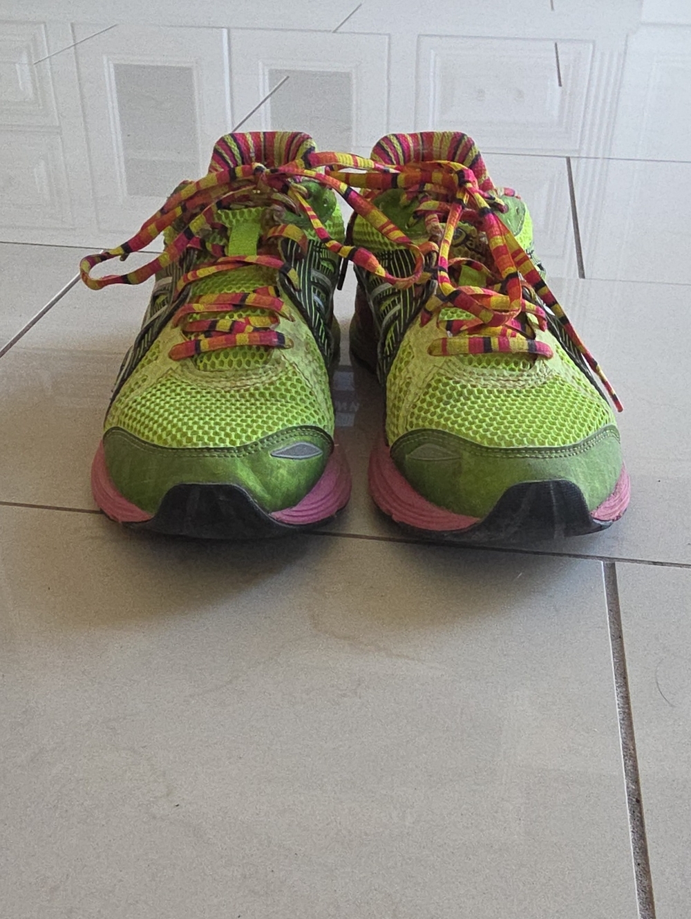Asics Neon Green and Pink Low-Top Running Shoes
